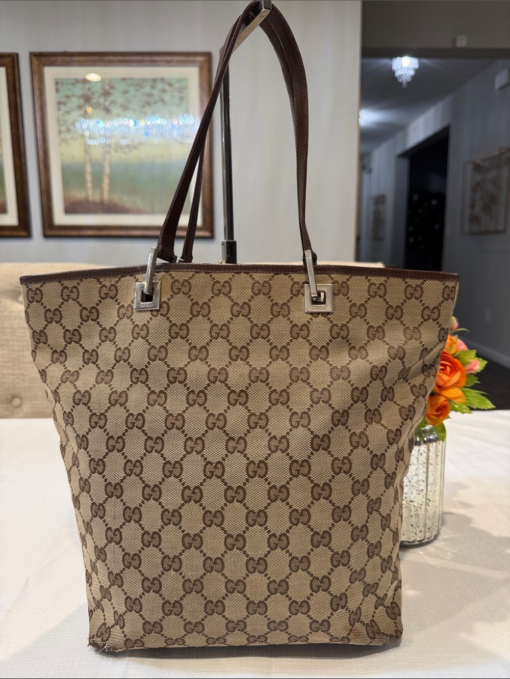 Authentic Gucci Beige and Brown GG Canvas Tote